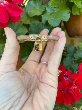 Michael Kors Rose Gold Blush Enamel Pavé Crystal Padlock Bangle Bracelet